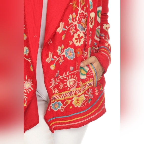 Johnny Was Jemima Hoodie in red with colorful floral embroidery Size S - Picture 4 of 8